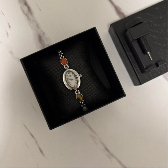 Sku0455 cute silver mini watch bracelet with multicoloured natural stone inserts - Picture 2 of 6